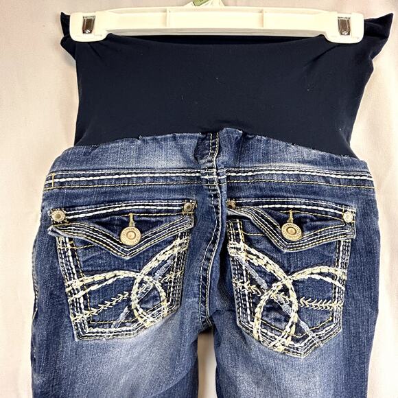 WallFlower Maternity Blue Jeans Size medium Denim embellished pocketsCloe - Picture 3 of 15